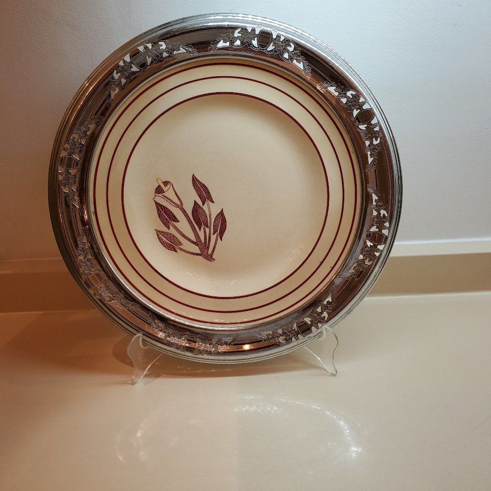 VINTAGE SERVING DISH WITH METAL FRAME